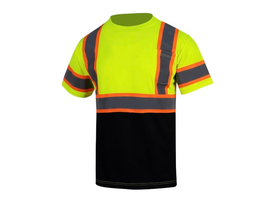 Hi vis Lime Orange Mix Shirt with black at bottom