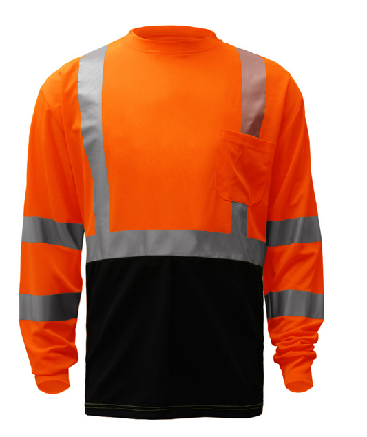 Hi Visibility, Long Sleeve Shirt-Orange/Black